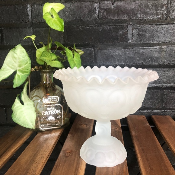 Other - Vintage Moon & Stars Frosted Glass Pedistal Compote